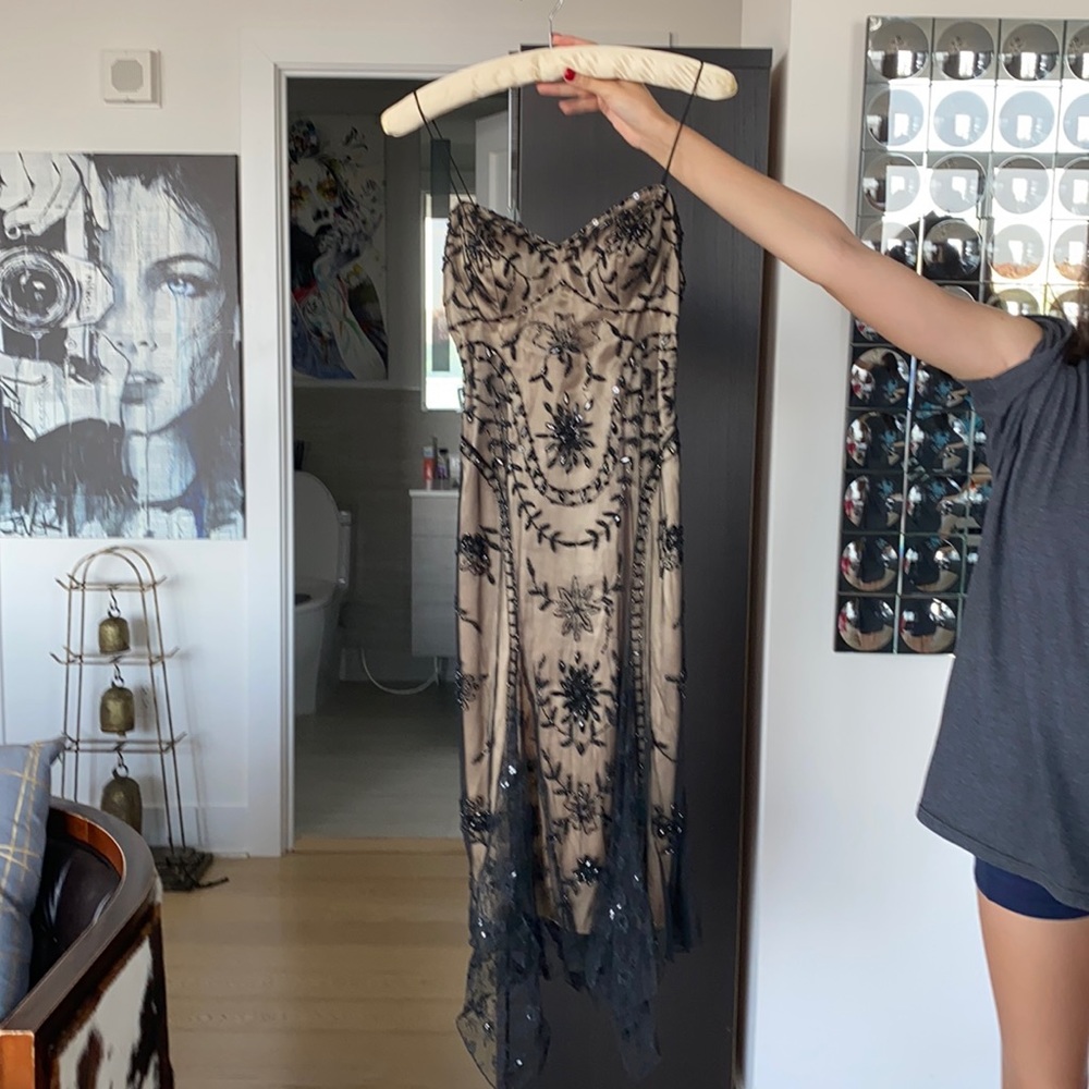 Anoushka Black and Beige Sequined Dress